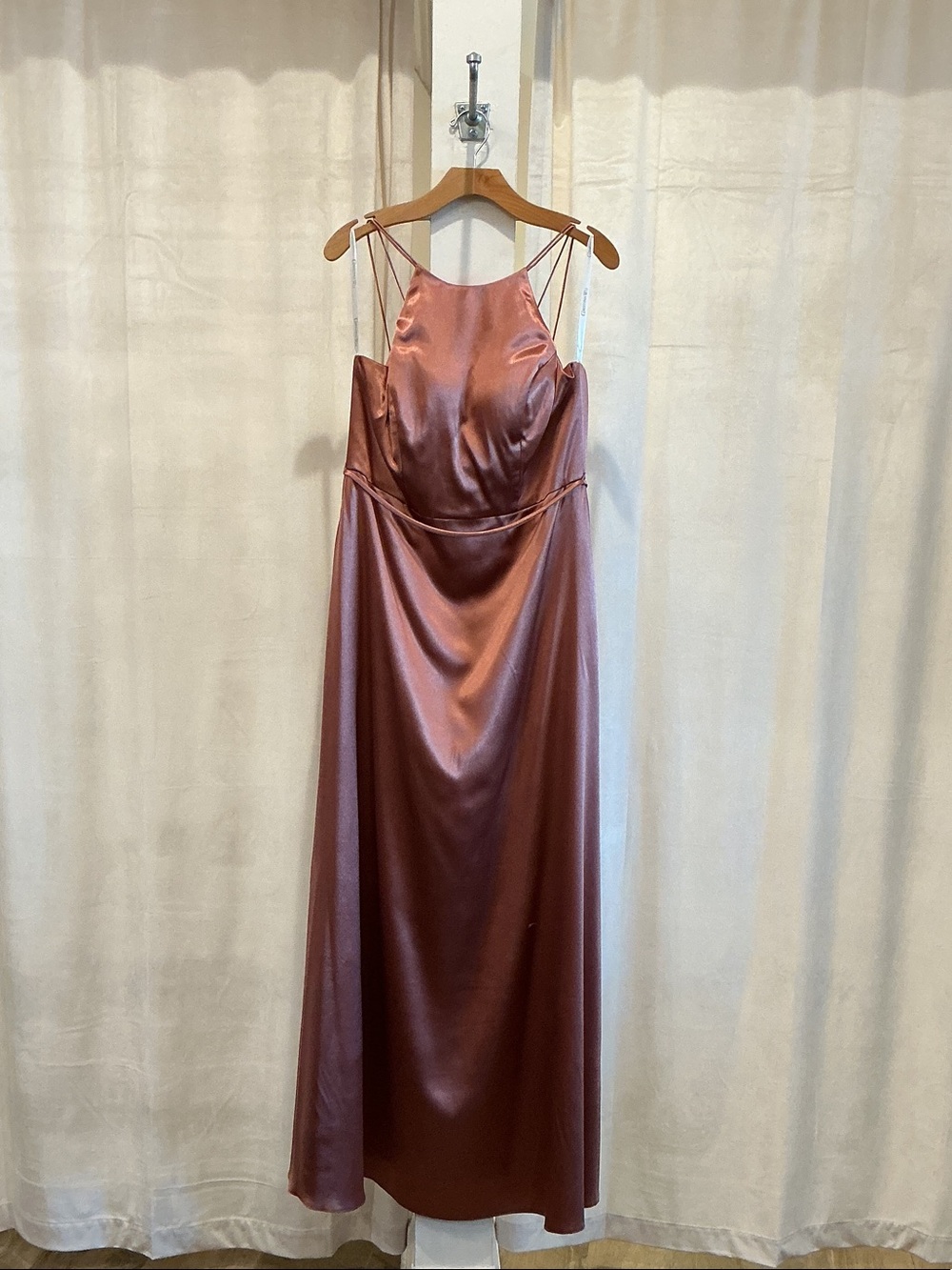 Christina Wu Satin Maxi Dress in Dusty Rose
